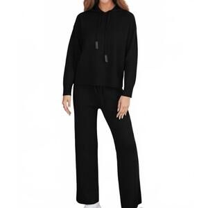 NEW VENTI6 knit hooded sweater and drawstring wide leg pants in black